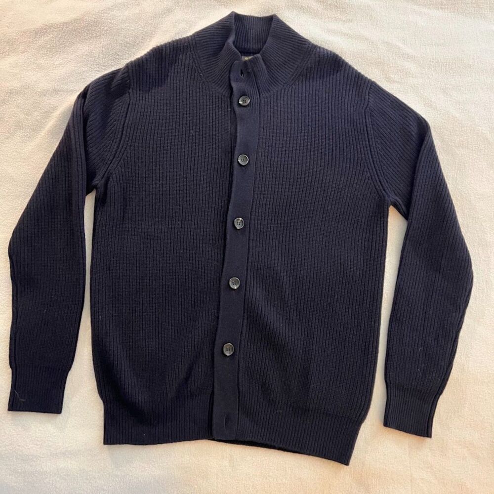 Men's Gutteridge Cashmere Blend Cardigan Navy Rib Knit, Size XL